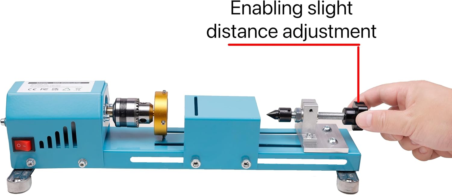 Mini Lathe Wood Lathe Machine Multi-Purpose Type Lathe with Wood Lathe Milling Accessories, for Wood Polishing, Grinding, Cutting and Milling ，2.76 in x 6.3 in, 24VDC 96W，7 Speeds
