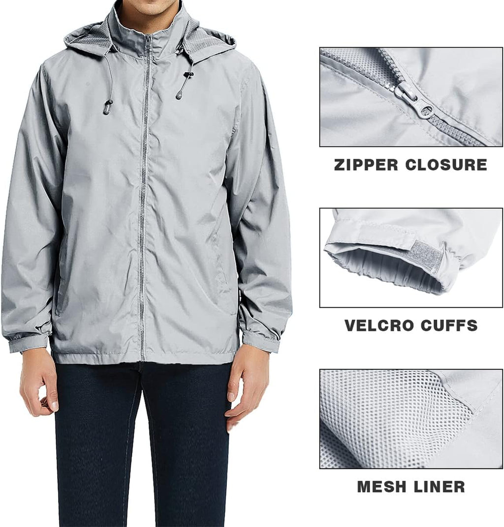 Mens Lightweight Windbreaker Jacket Waterproof Rain Jacket with Hood Soft Shell Jacket
