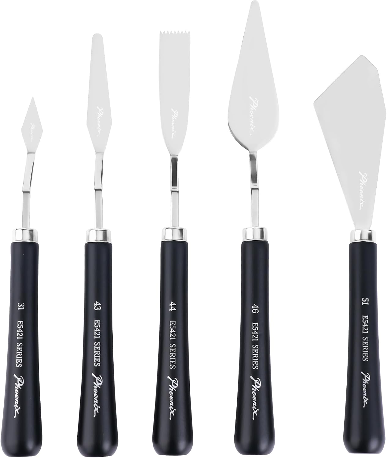 PHOENIX Flexible Palette Knife Set - 5 Pieces Stainless Steel Painting Knives, Art Knife with Wood Handle, Paint Spatula for Oil Acrylic Paint - Painting Tools for Artists