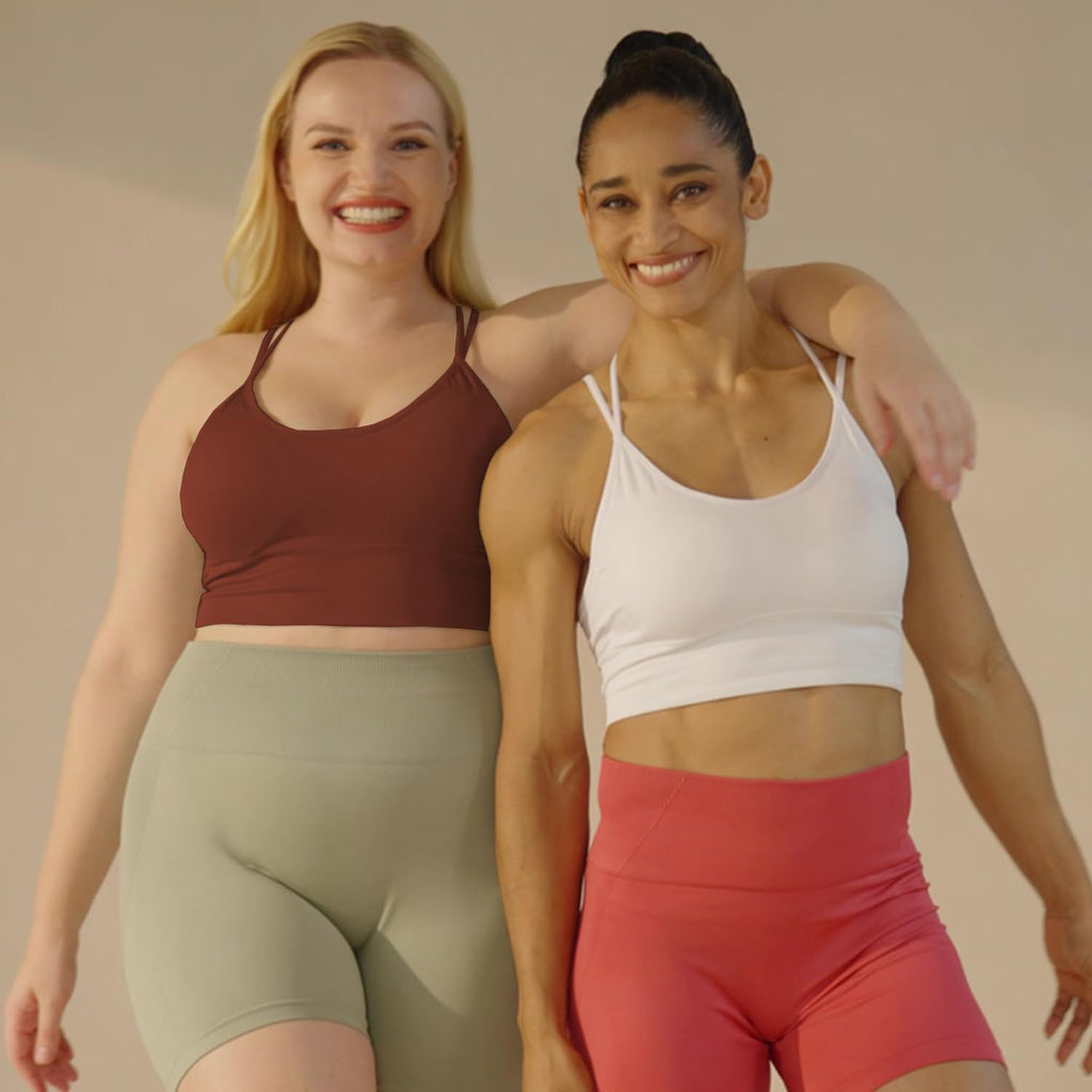 Women's Cross Back Sport Bras, Padded Strappy Seamless Low Impact 3-5 Pack