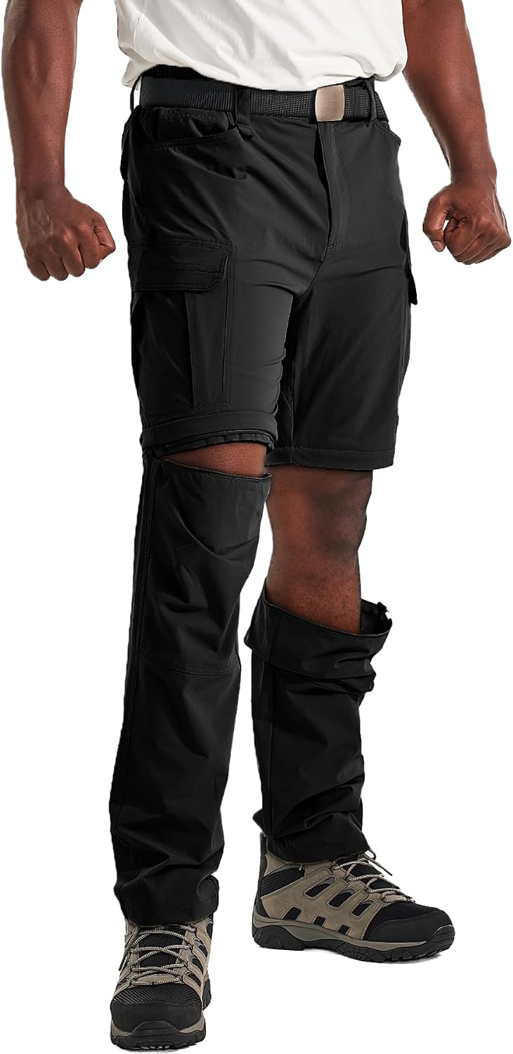 Men's Convertible Hiking Pants with 7 Pockets, Zip-Off Quick-Dry