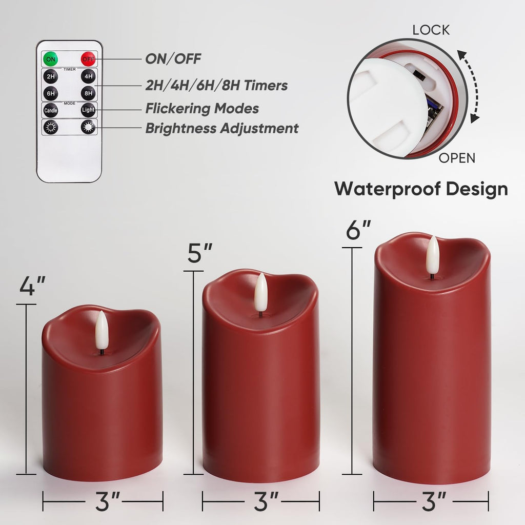 Homemory Outdoor Waterproof Flameless Candles, LED Candle with Remote, 3Pcs