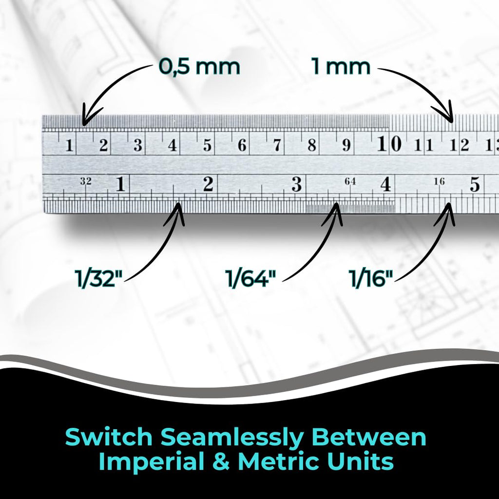 Metal Ruler 18 Inch, Stainless Steel Ruler, Straight Edge, Pack of 10