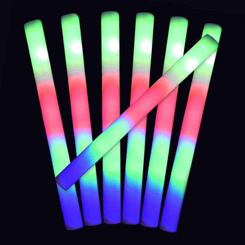 100 LED Foam Sticks Lights - Party Batons Wand for Weddings, Birthdays, DJ, Concerts, Festivals, Events - 3 Color Lighting Modes