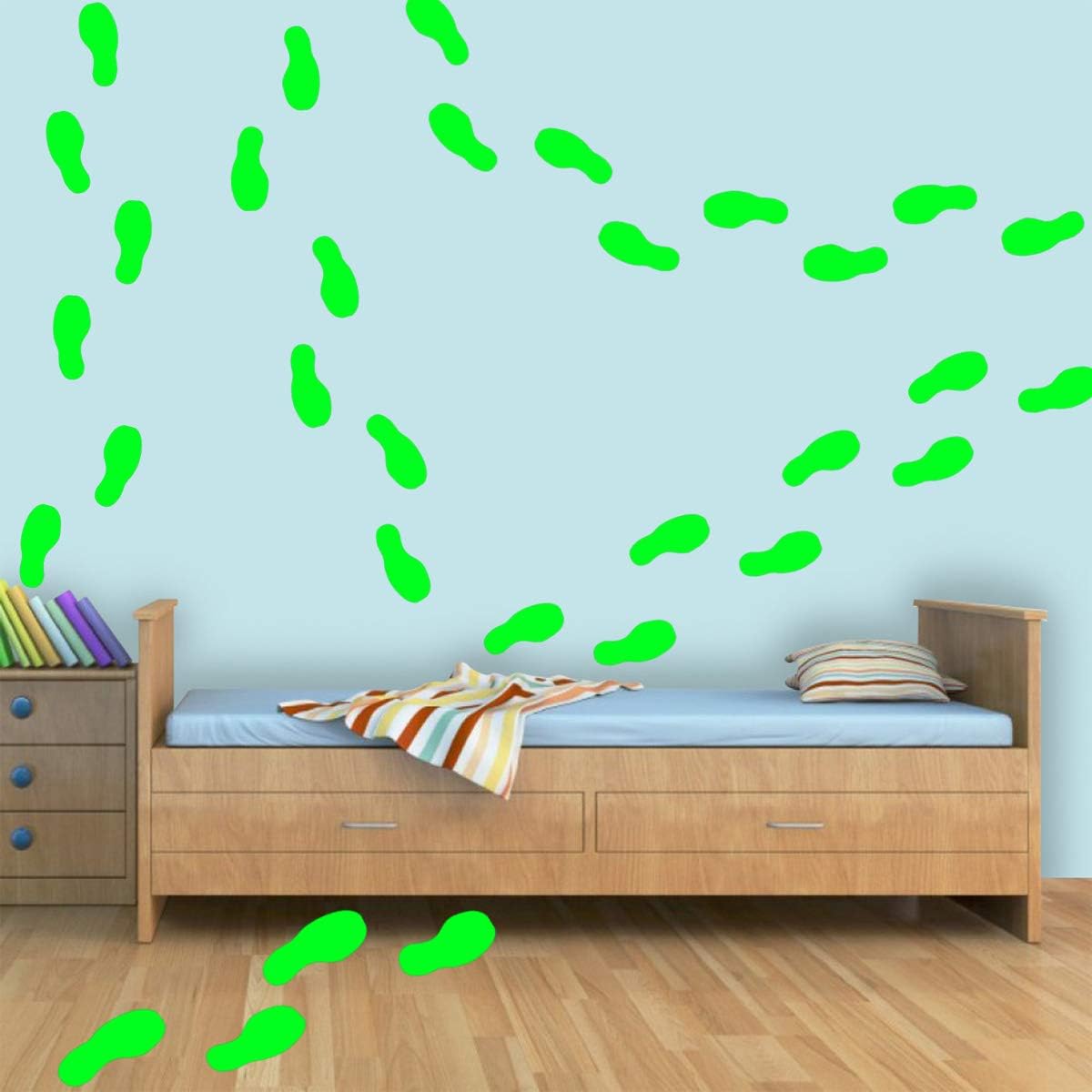 VWAQ Shoe Print Footprint Vinyl Decals - Peel and Stick Floor or Wall Stickers - 32 PCS (Lime Green)