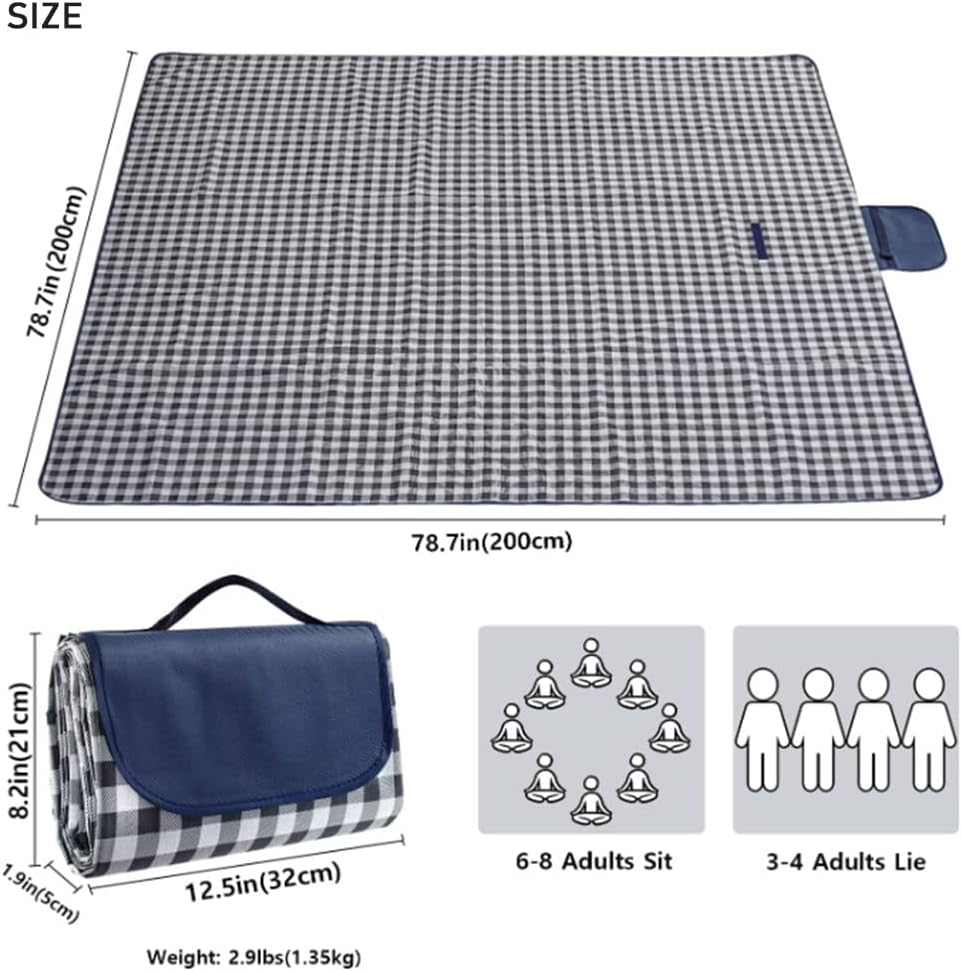 PUPOPIK Outdoor Picnic Blanket, XL Foldable Waterproof Sand Beach Mat, Extra Large 80x80in for Beach Camping Hiking Travel Family Concerts Portable Beach Blankets（Darke Blue）