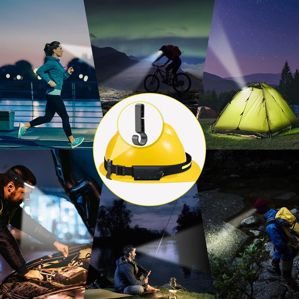 Rechargeable Headlamp 3PCS, 230° LED Head Lamp, Head Lights for Forehead | Motion Sensor, Bright Wide Beam, 5Mode Headband Light, Hard Hat Light, Headlight for Adults Mechanic Camping Essentials Gear
