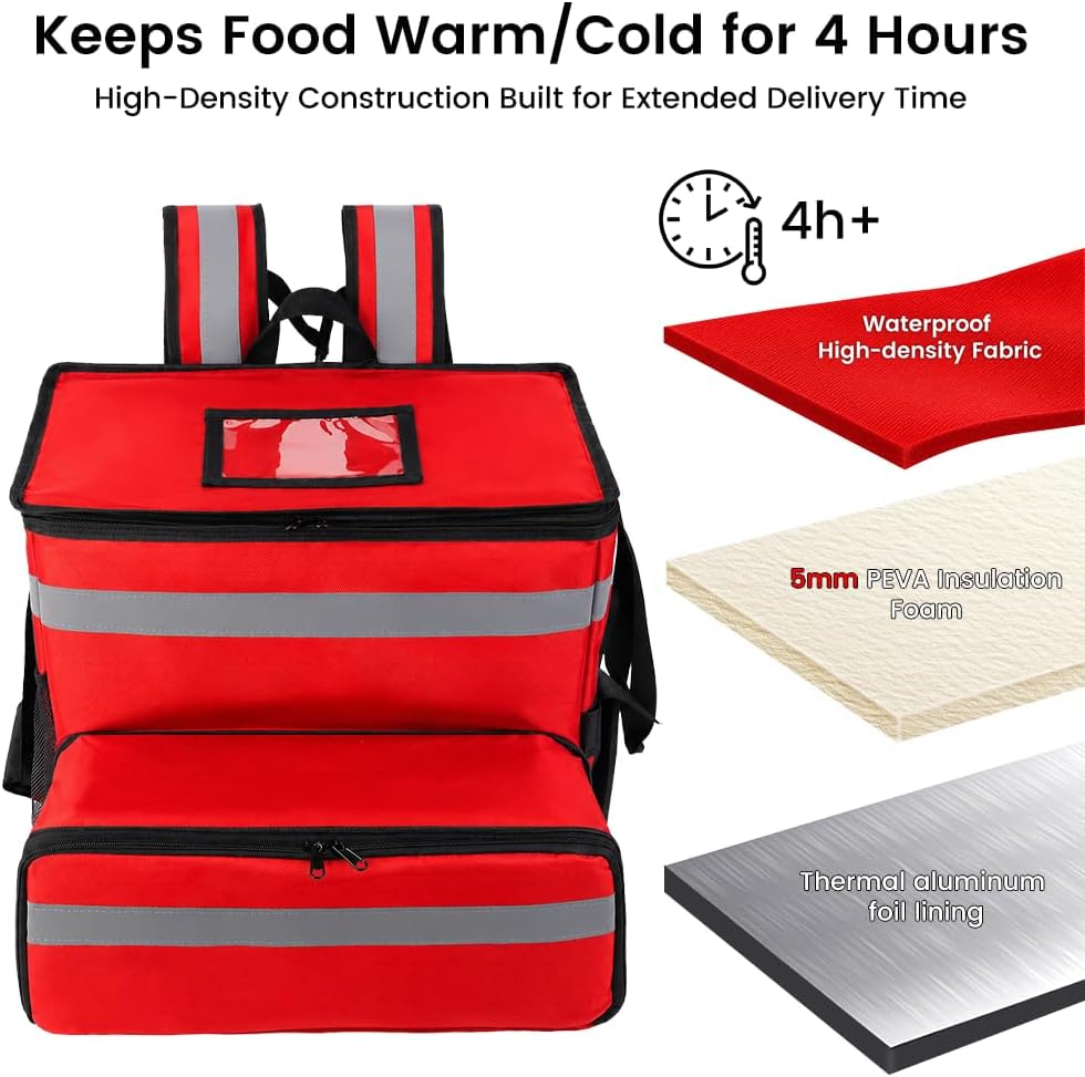 Insulated Food Delivery Backpack with Cup Holders, Expandable Bag