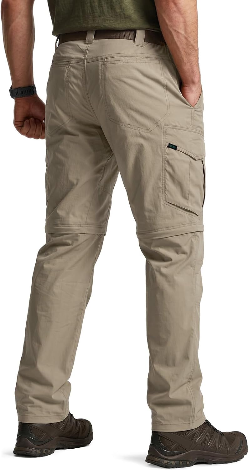 CQR Men's Convertible Cargo Tactical Pants, Water Resistant Outdoor Hiking Pants, Zip Off Lightweight Stretch Work Pants