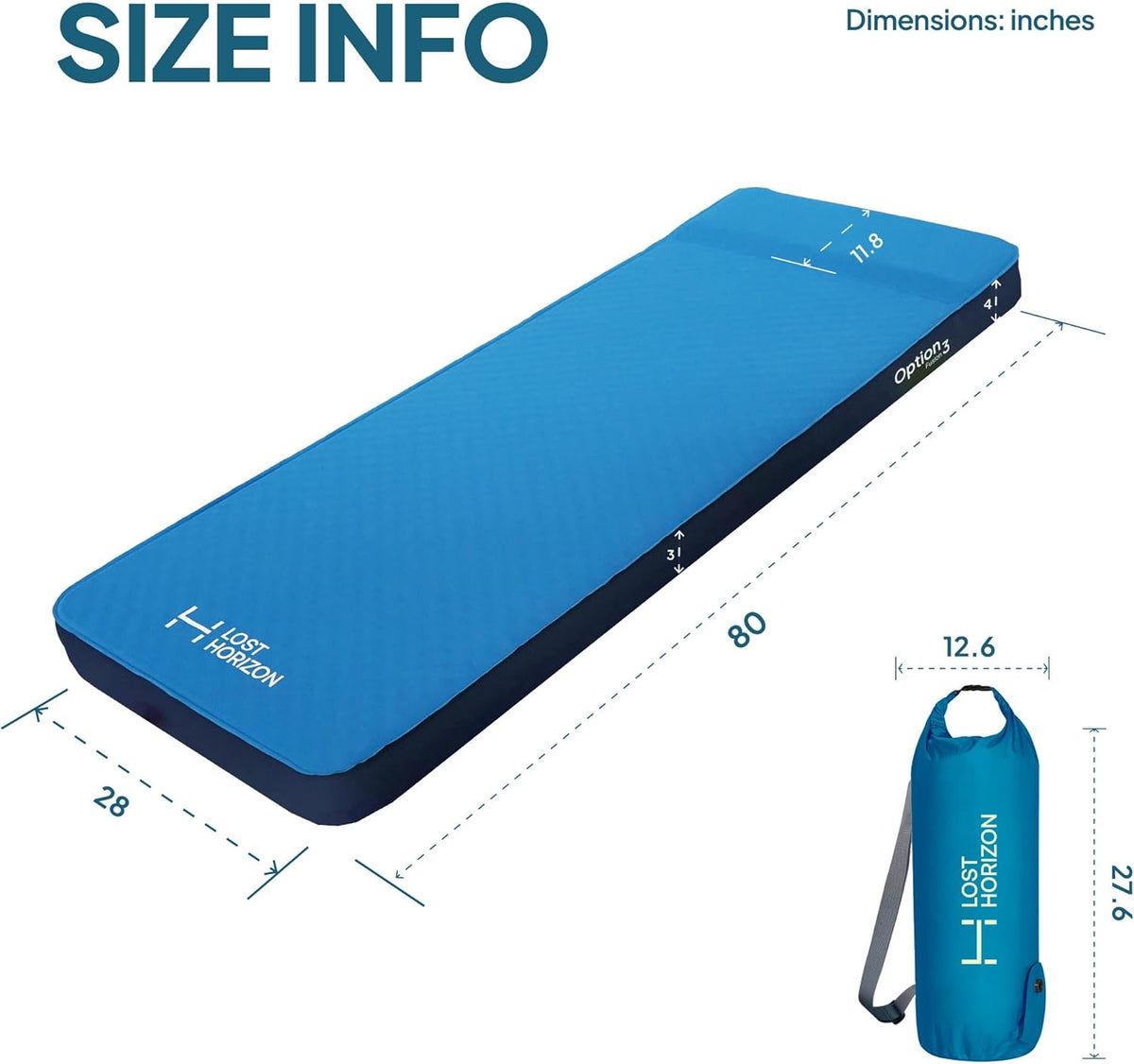 Lost Horizon Self-Inflating Foam Camping Mattress, Single, 3" Thick