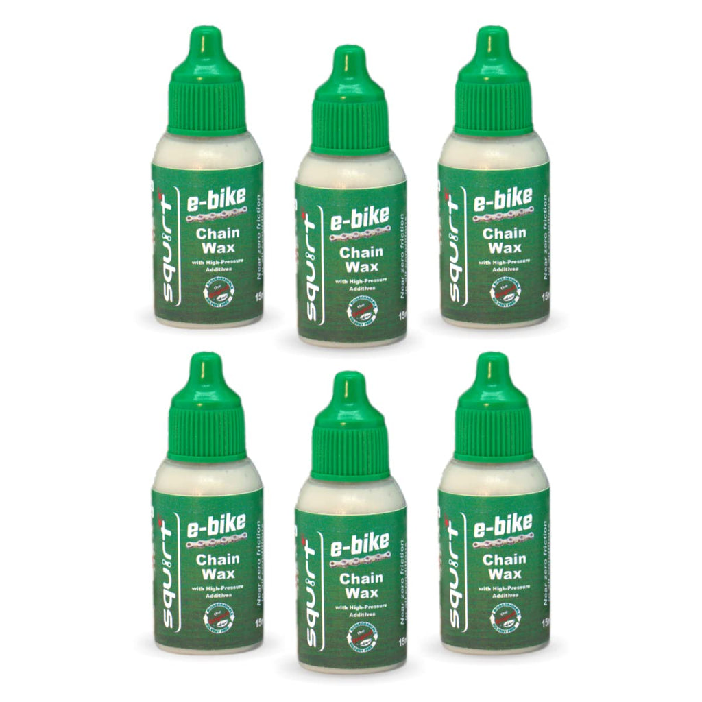 Squirt E-Bike Chain Wax 0.5 Oz, 6 Pack - High-Pressure Additives for E-Bikes - Ebike Chain Lubricant for Wet & Dry Conditions - Electric Bike Chain Lube Reduces Noise & Friction - Ebike Accessories