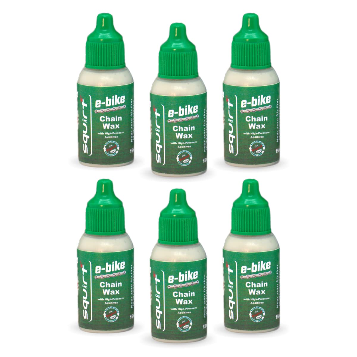 Squirt E-Bike Chain Wax 0.5 Oz, 6 Pack - High-Pressure Additives for E-Bikes - Ebike Chain Lubricant for Wet & Dry Conditions - Electric Bike Chain Lube Reduces Noise & Friction - Ebike Accessories
