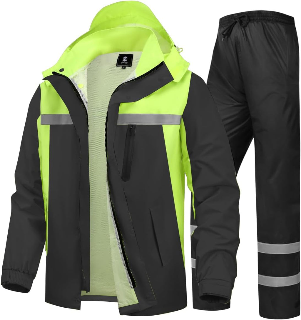Men's Rain Suit High Visibility Reflective Work Rain Jacket Pants for All Sport Farm Fishing Motorcycle