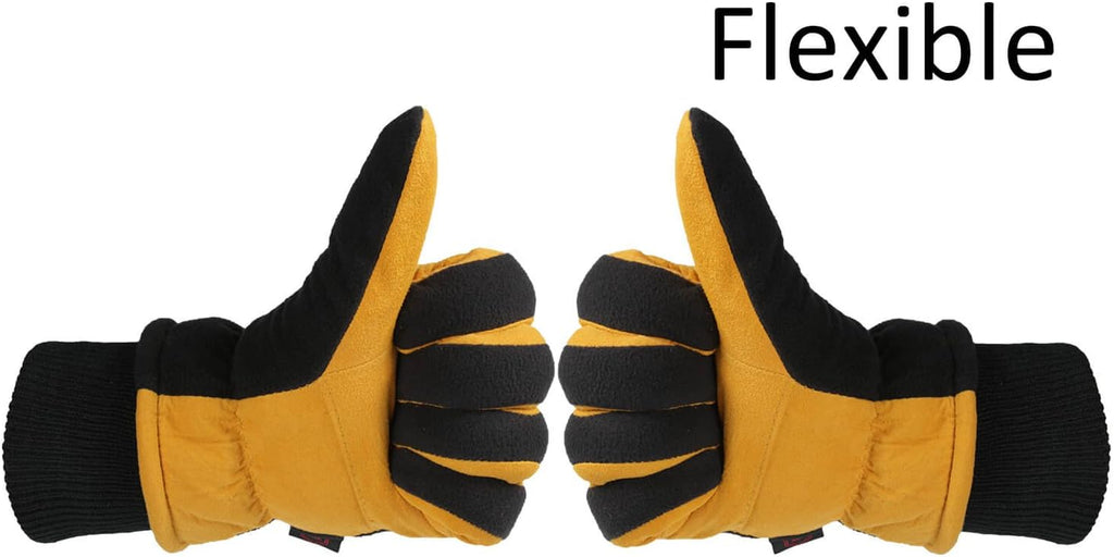 OZERO Mens Winter Gloves,Warm Deerskin Leather Fleece Fabric