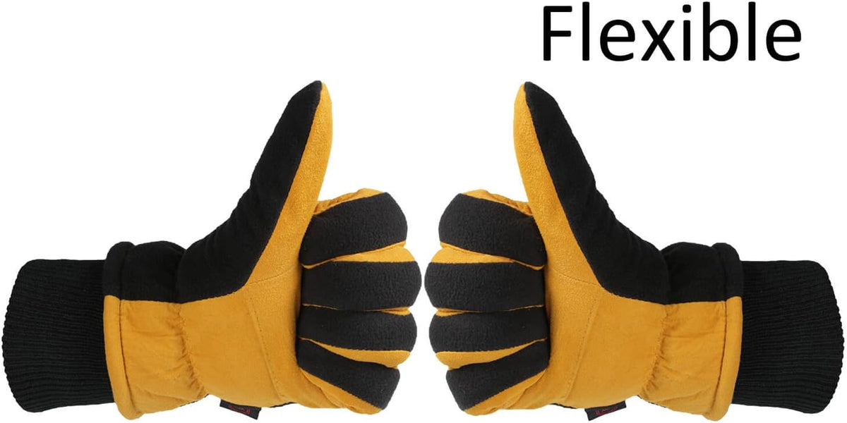 OZERO Mens Winter Gloves,Warm Deerskin Leather Fleece Fabric