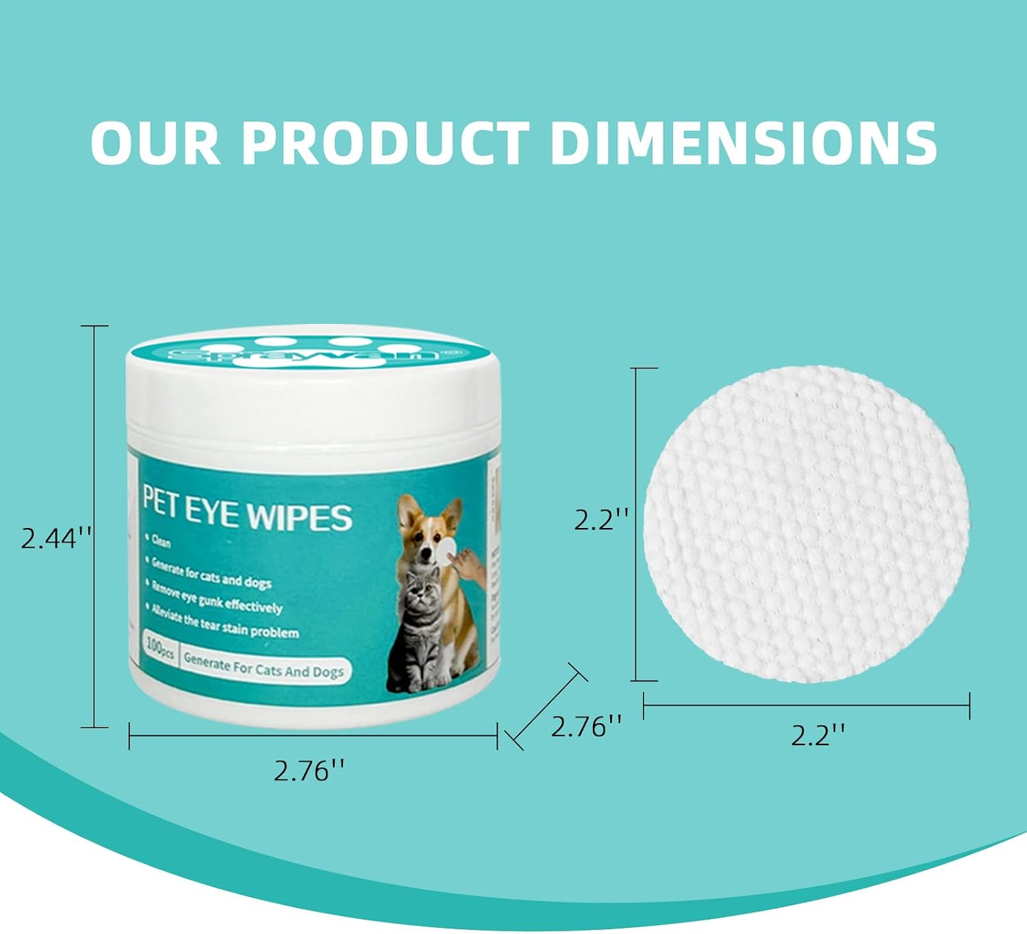 Dog Eye Wipes, Gentle, Tear Stain Remover, 100 Ct