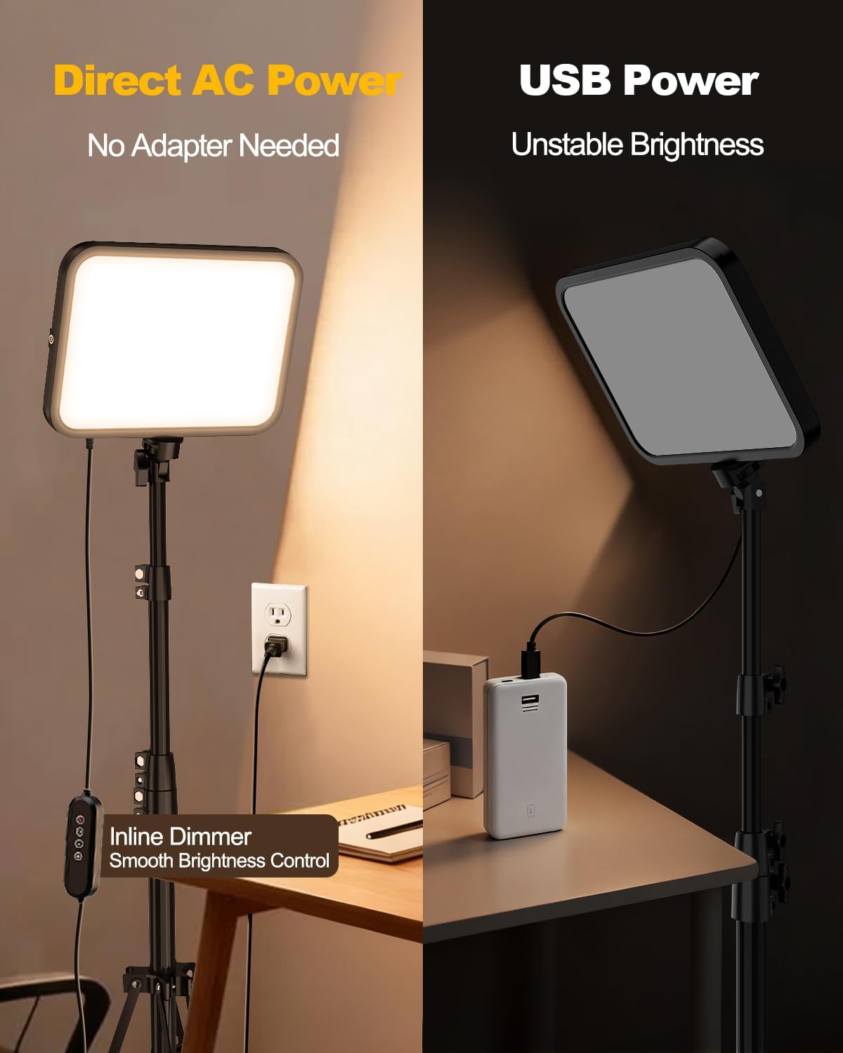 UBeesize 2-Pack LED Video Light Kit with Tripod Stand & Phone Holder