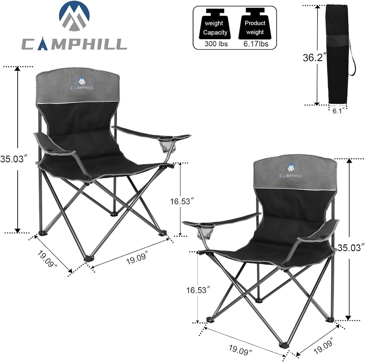 Camping Chair Set of 3, Outdoor Folding Camping Chairs for Heavy People with Cup Holder & Carry Bag,Collapsible Chair Include One Sofa Chair and Two Single Chair,Support up to 500lbs