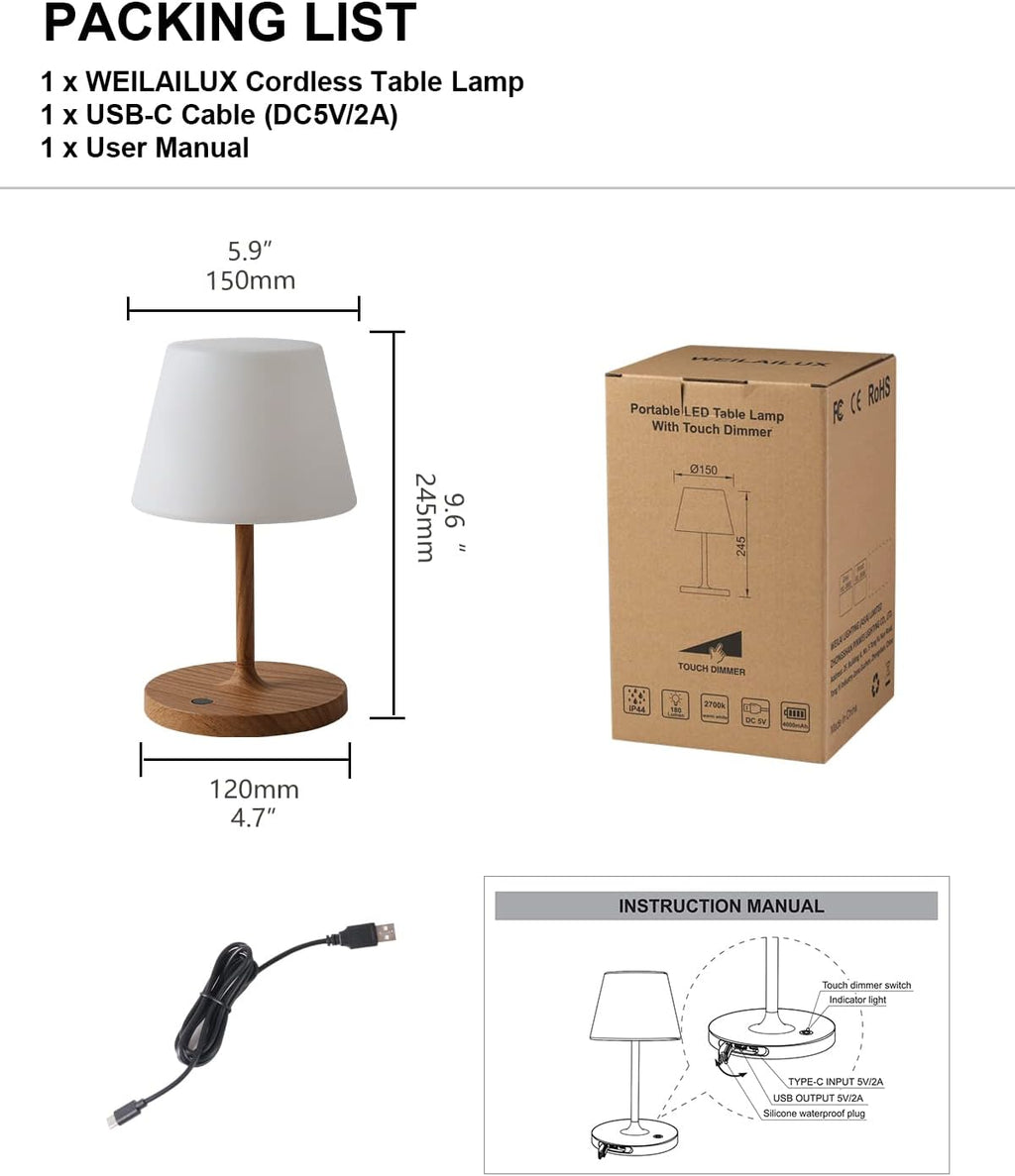 WEILAILUX Outdoor Table Lamp, Shower Lamp Waterproof (Wood Grain H9.6in)