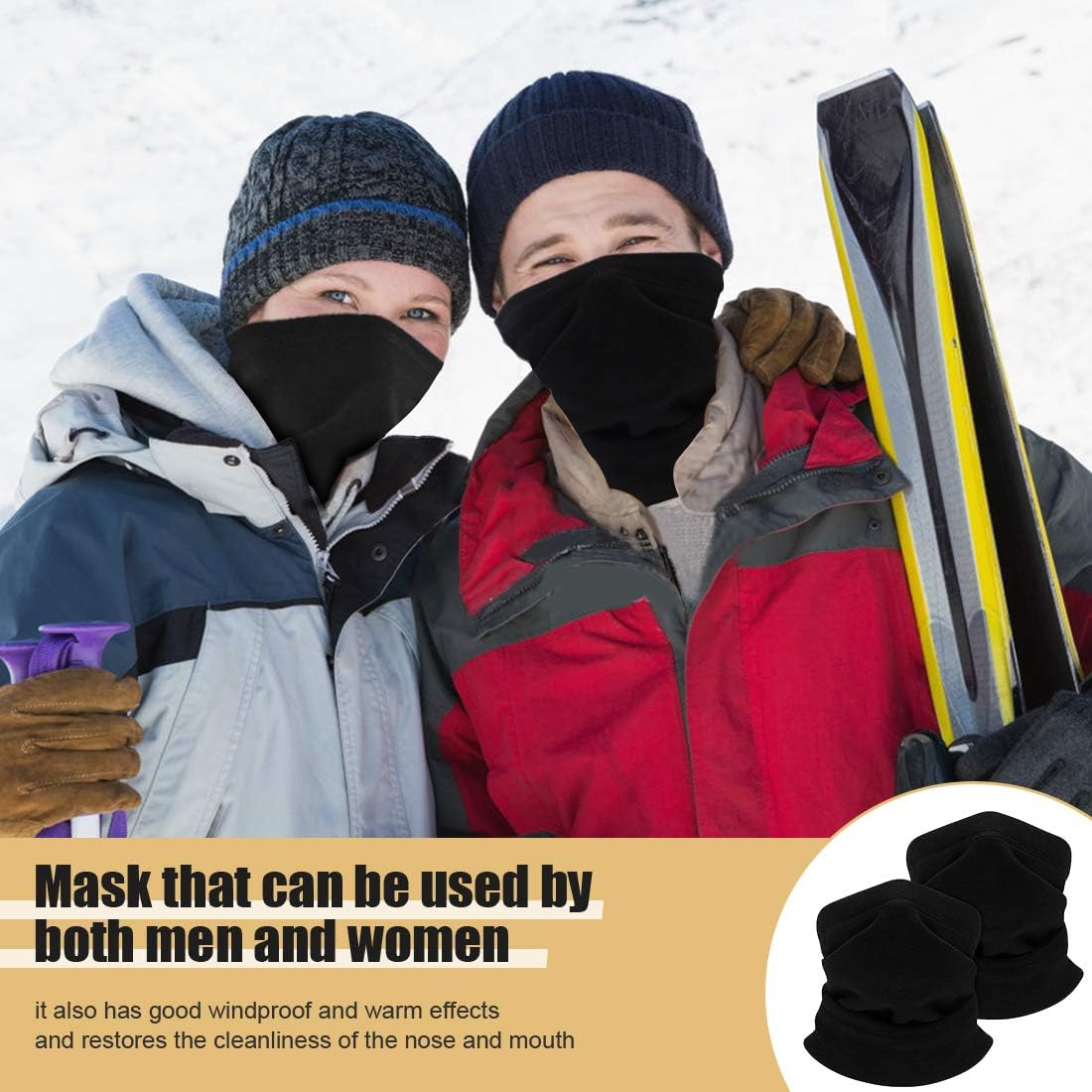 KGC 2 Pack Winter Neck Warmer Gaiter Fleece Windproof Face Mask Cover Cold Weather Scarf for Men & Women