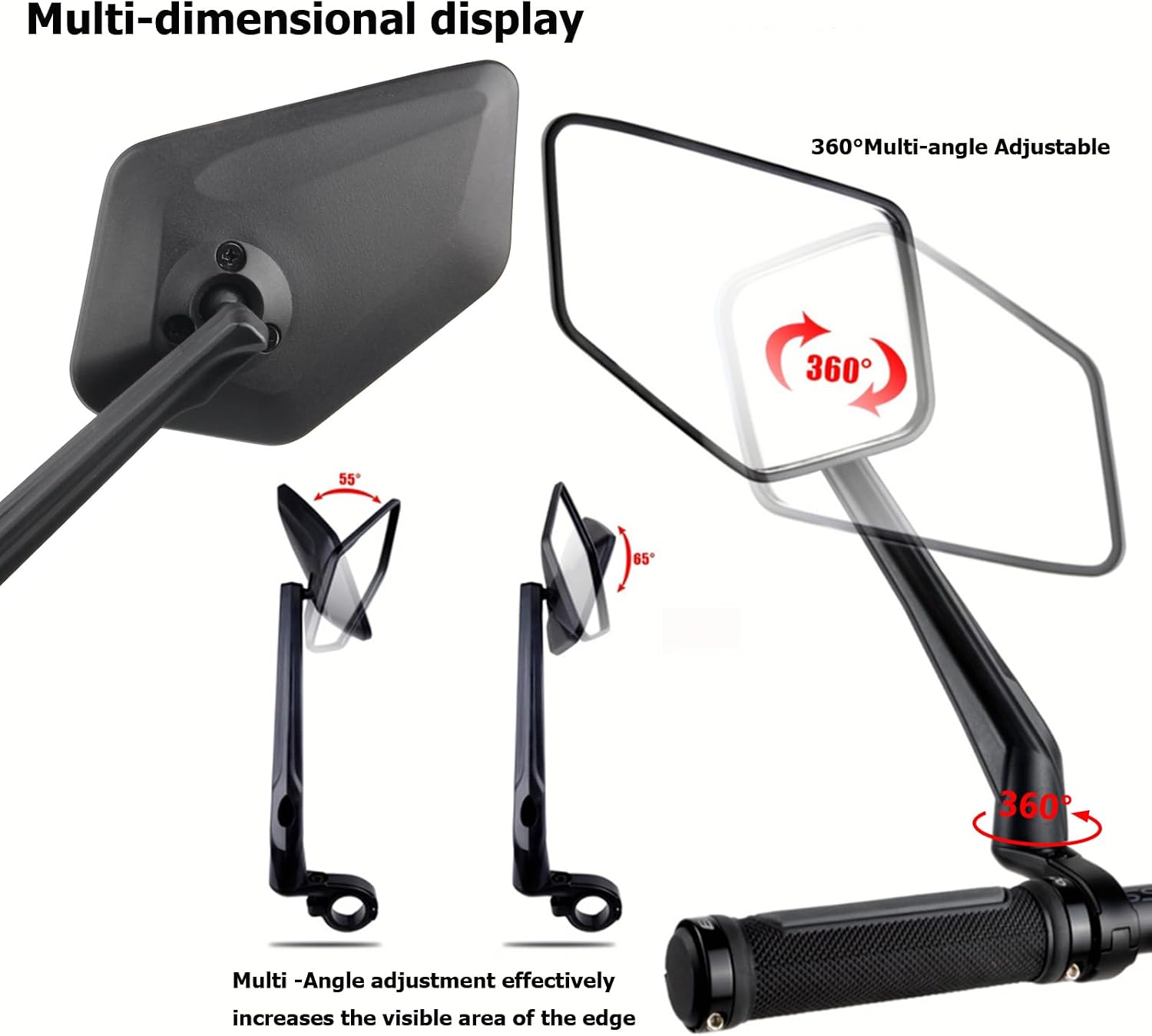 DRCKHROS Bike Mirror Handlebar Mount E-bikes Bicycle Mirrors, Anti-Shake 360° Rotatable High-Definition Shockproof Explosion-Proof Wide-angle Rear View Convex Mirror for bike bicycle ebike