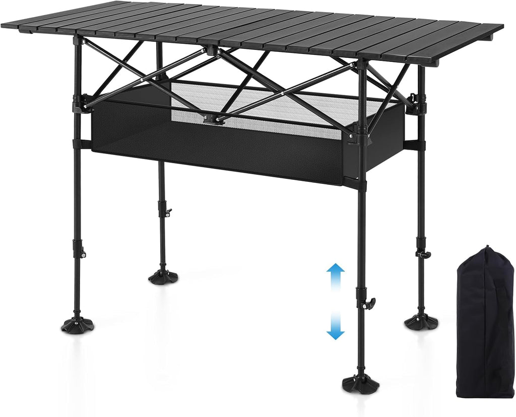 LET'S CAMP Folding Camping Table, Aluminum Roll-up Picnic Backpacking Table