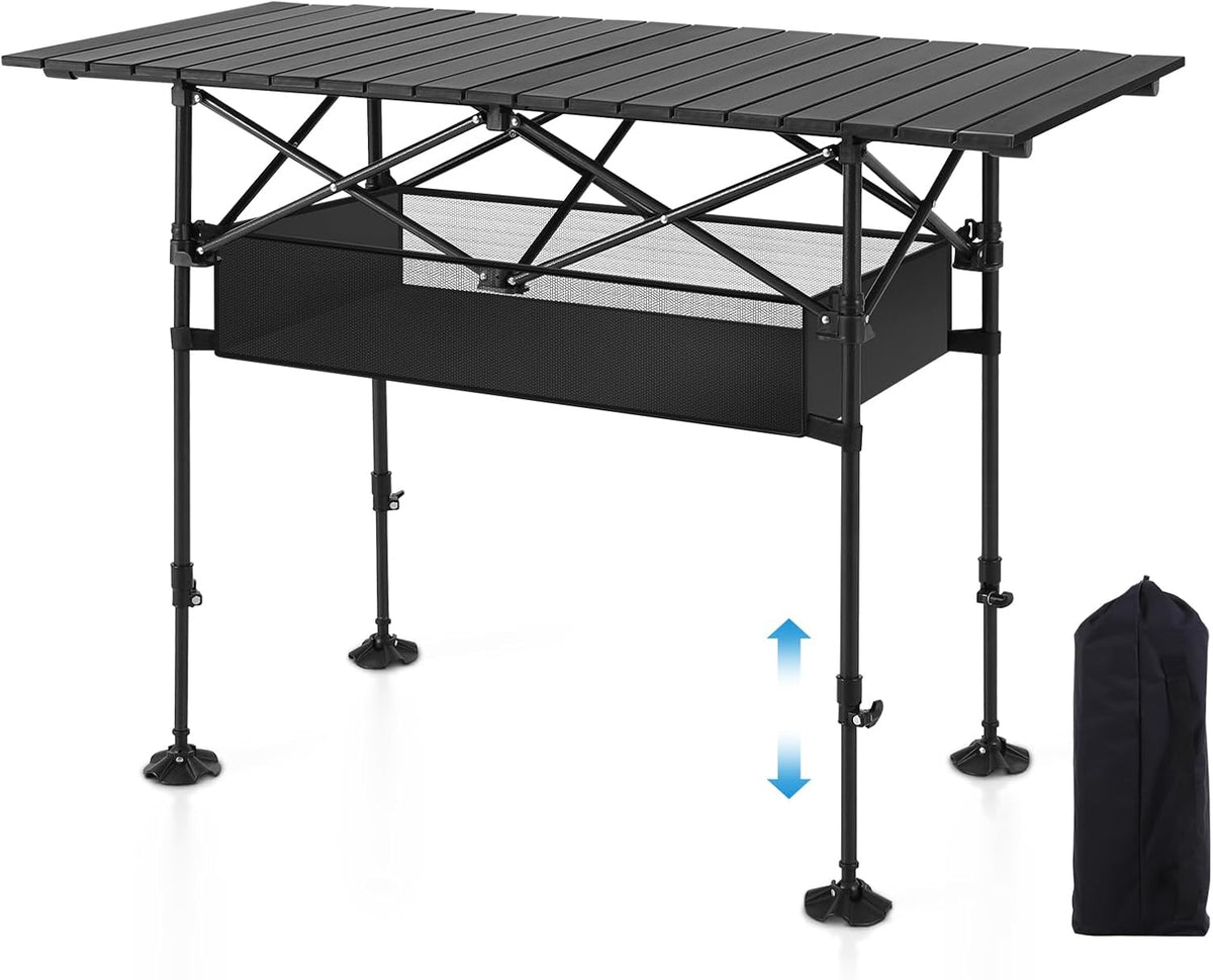 LET'S CAMP Folding Camping Table, Aluminum Roll-up Picnic Backpacking Table
