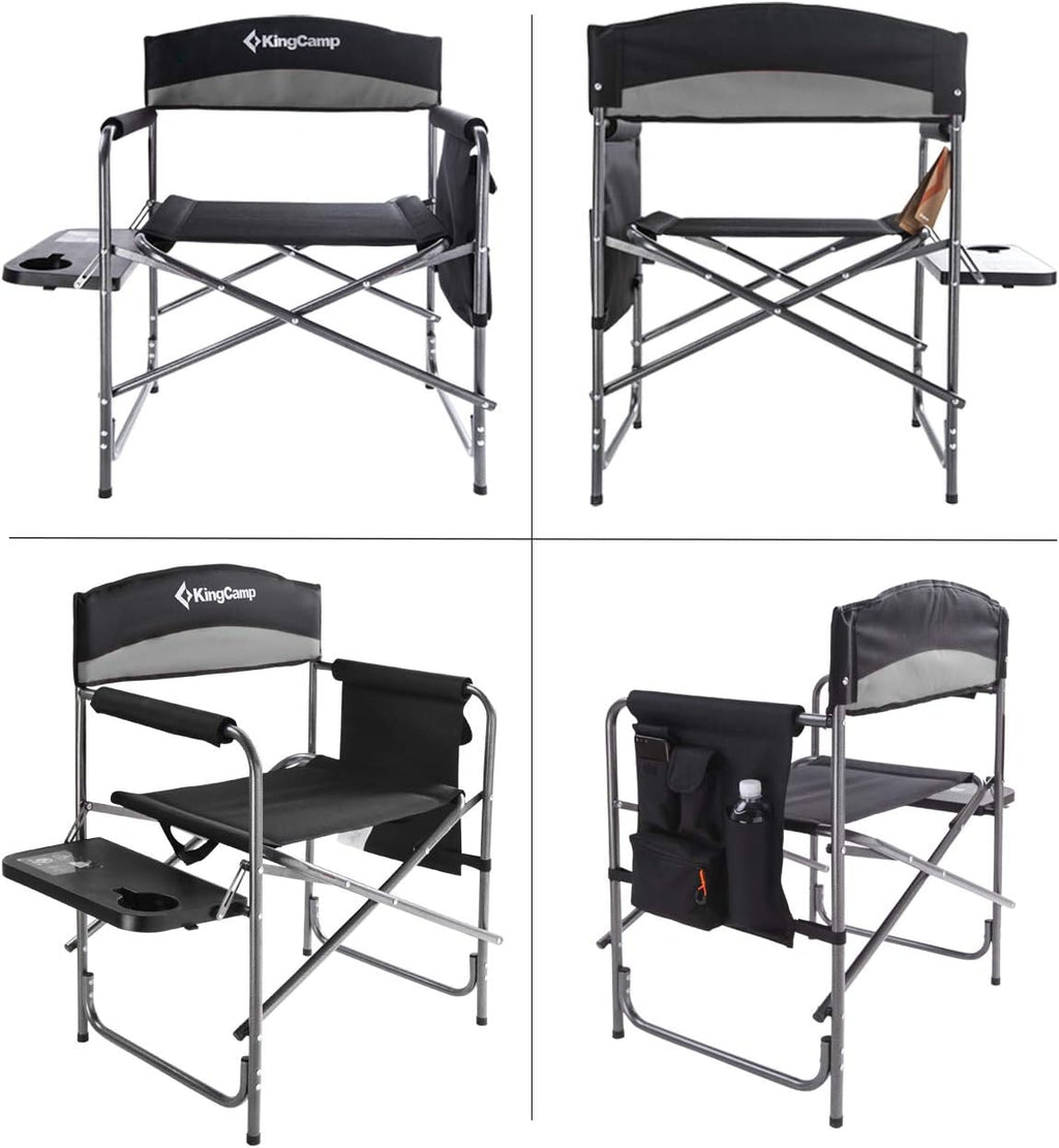 KingCamp Heavy Duty Camping Directors Chairs Supports 400lbs for Adults, Padded Folding Portable Camping Chair with Side Table Storage Pockets Carry Straps