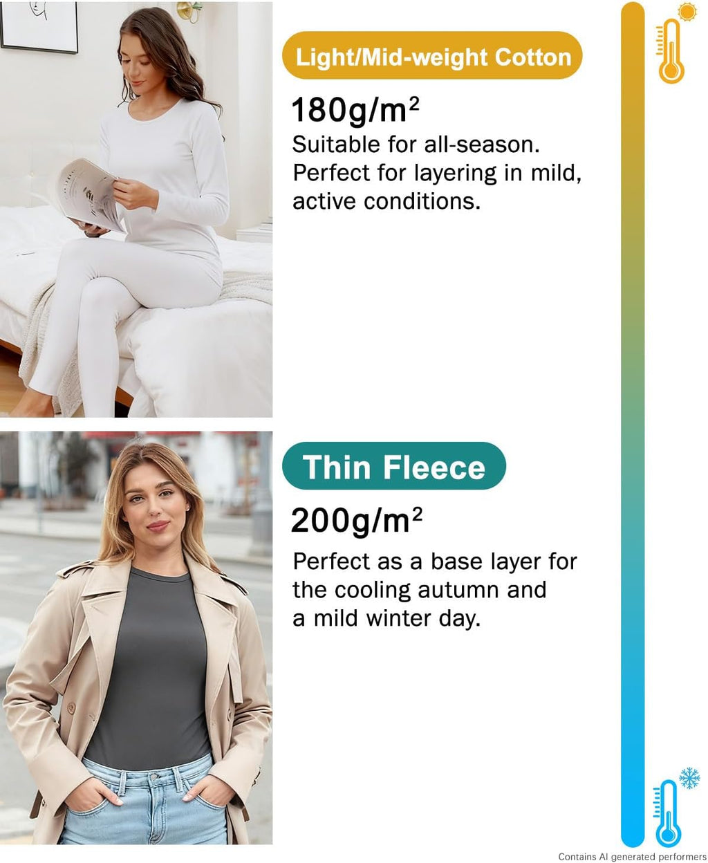 wirarpa Women's Cotton Thermal Underwear Set Long Johns Base Layer Set