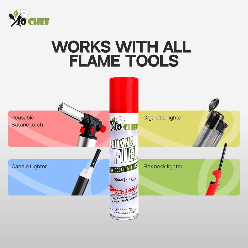 Jo Chef Butane Refill, Universal Butane Fuel for Kitchen Torch Lighters