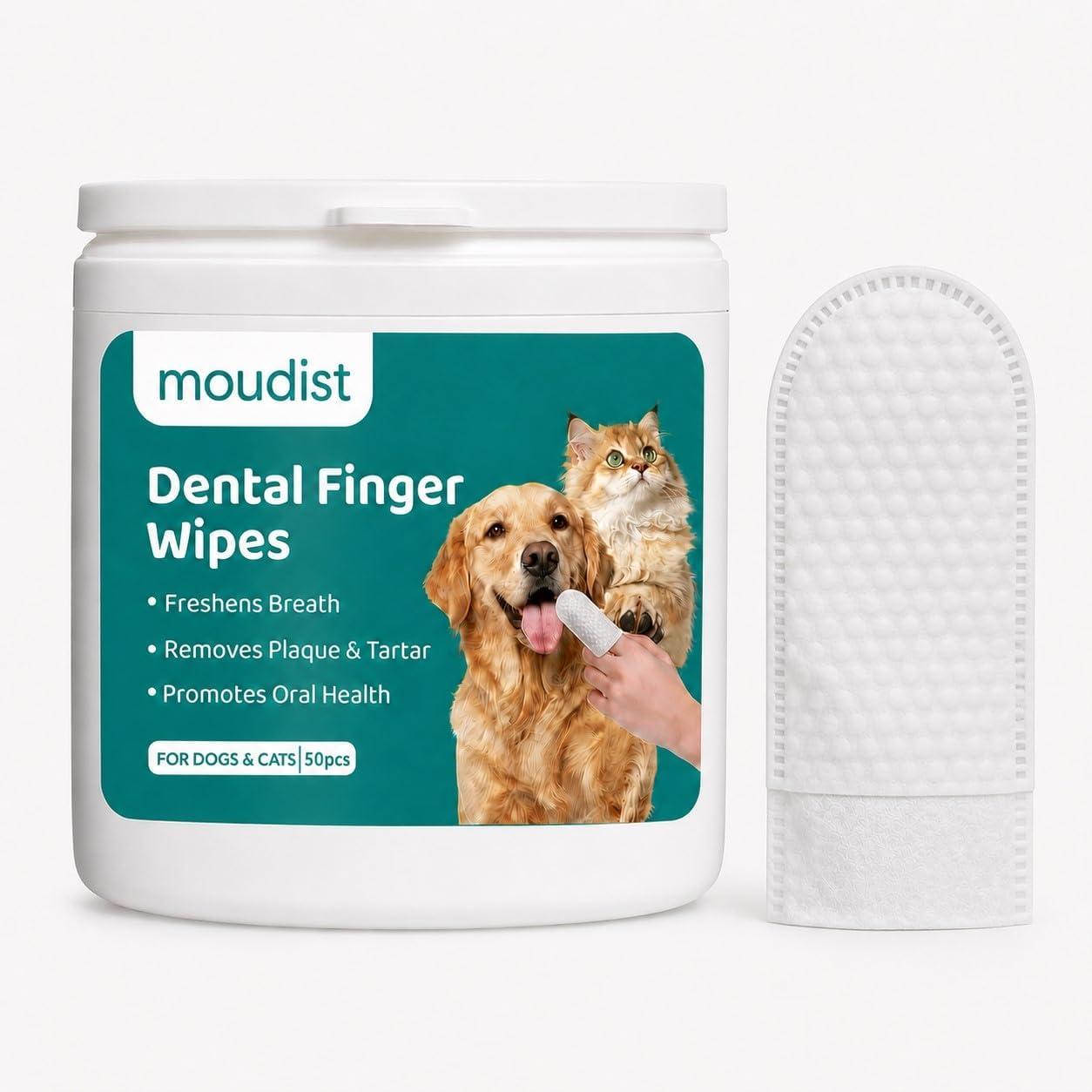 Dental Finger Wipes for Dogs & Cats, 50 Count, Pet Teeth Cleaning Wipes, Helps Remove Plaque & Tartar, Freshens Breath, Daily Oral Care