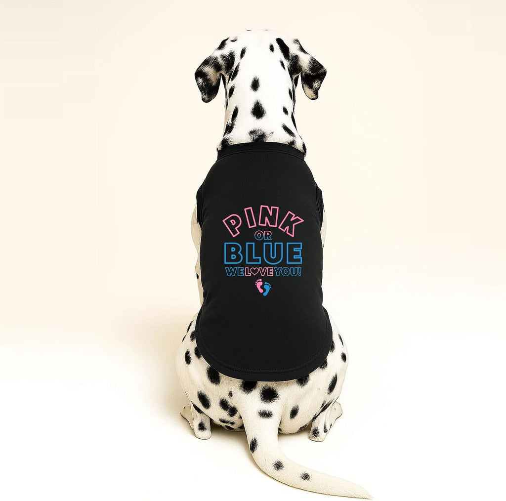 Pink Or Blue? We Love You Dog Tee Shirt | Sleeveless Breeds | Gender Reveal | Baby Announcement | Pregnancy Reveal | Boy or Girl |Black, Small 824