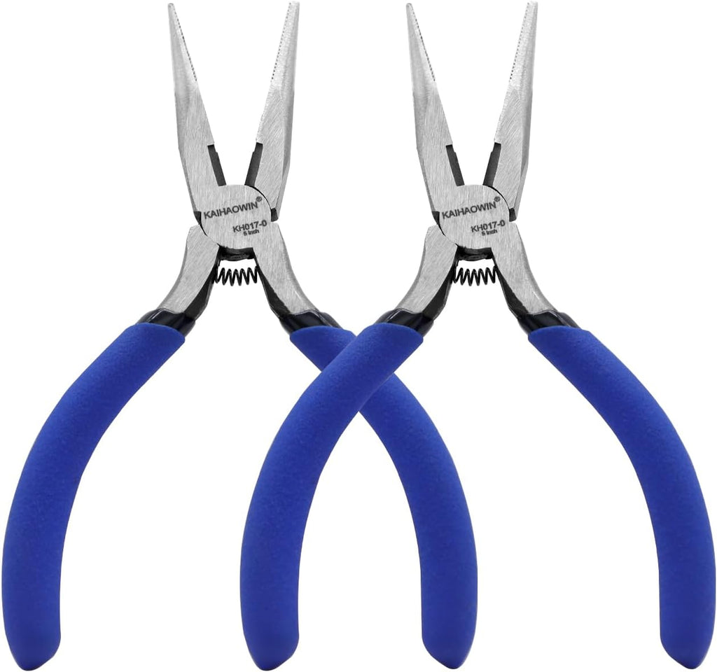 KAIHAOWIN 5" Mini Needle Nose Pliers - 10 Pack, Small Precision Pliers Set for Jewelry Making & Crafts, Spring Loaded Long Nose Pliers with Wire Cutter, Rustless High Carbon Steel for Bulk Projects