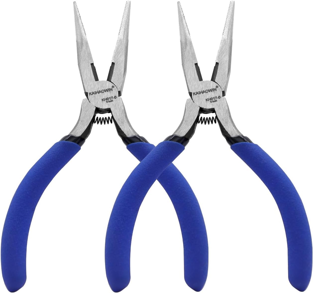 KAIHAOWIN 5" Mini Needle Nose Pliers - 10 Pack, Small Precision Pliers Set for Jewelry Making & Crafts, Spring Loaded Long Nose Pliers with Wire Cutter, Rustless High Carbon Steel for Bulk Projects