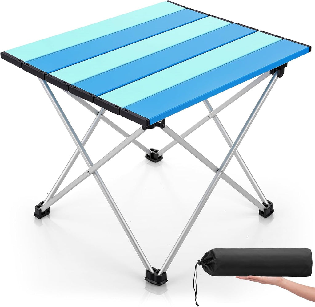 Chunful Portable Camping Table with Aluminum Table Top with Carry Bag 16 x 13 x 11 Inch Folding Beach Desk Easy to Carry for Outdoor Picnic BBQ Cooking Festival Travel Beach Home(Blue Orange Red)