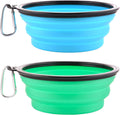 Large Collapsible Dog Bowls, 34oz Travel Water Food Bowls Portable Foldable Collapse Dishes with Carabiner Clip for Traveling, Hiking, Walking, 2 Pack (Light Blue + Light Green)