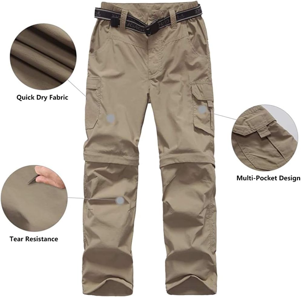 JOMLUN Boy’s Scout Pants Convertible Hiking Quick Dry Zip Off Pants Outdoor Climbing Casual Trouser Kids Youth Cargo Pants