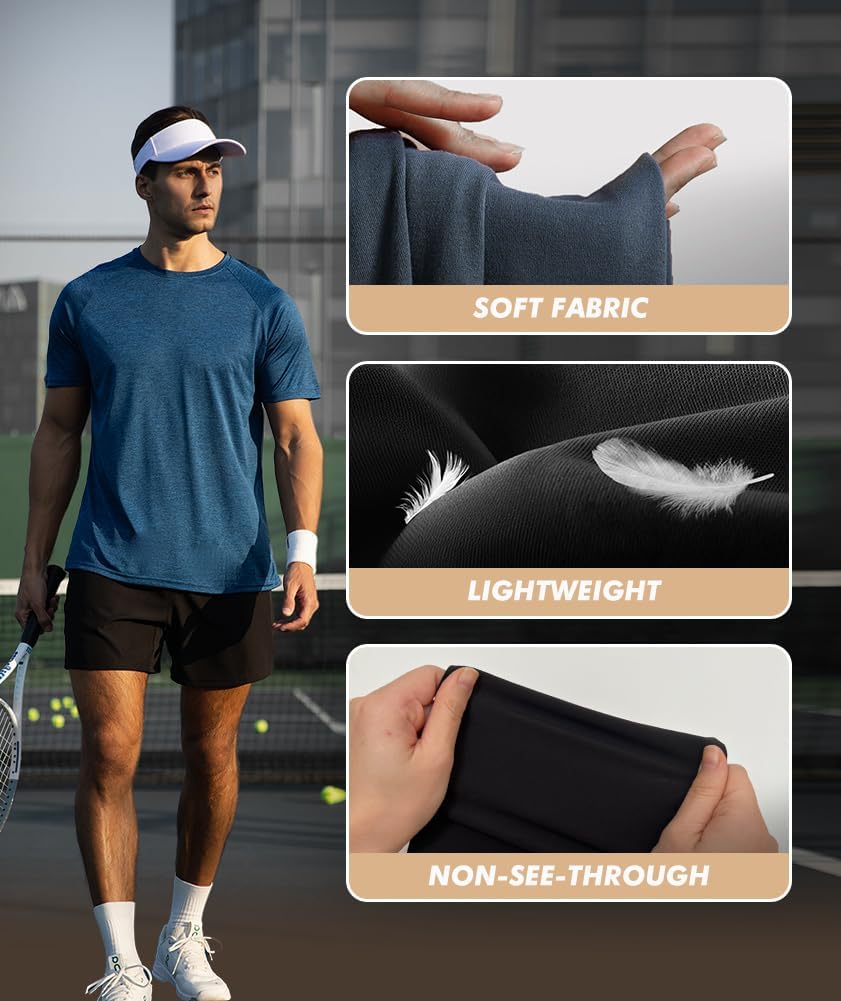 BOOJO 5 Pack Workout Shirts for Men-Quick Dry Black Gym Moisture Wicking Short Sleeve T-Shirts for Running Athletic Casual