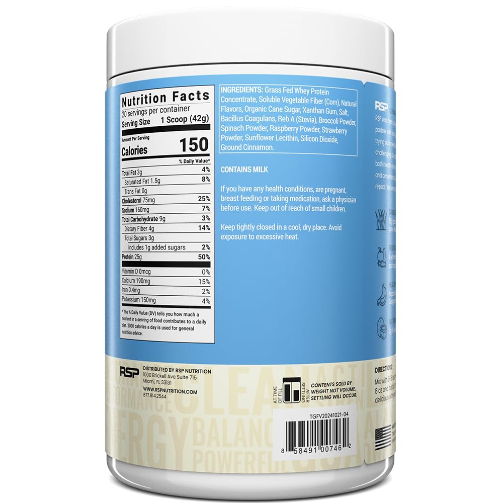TrueFit Grass-Fed Whey Protein Powder with Fiber for Meal Replacement Shake