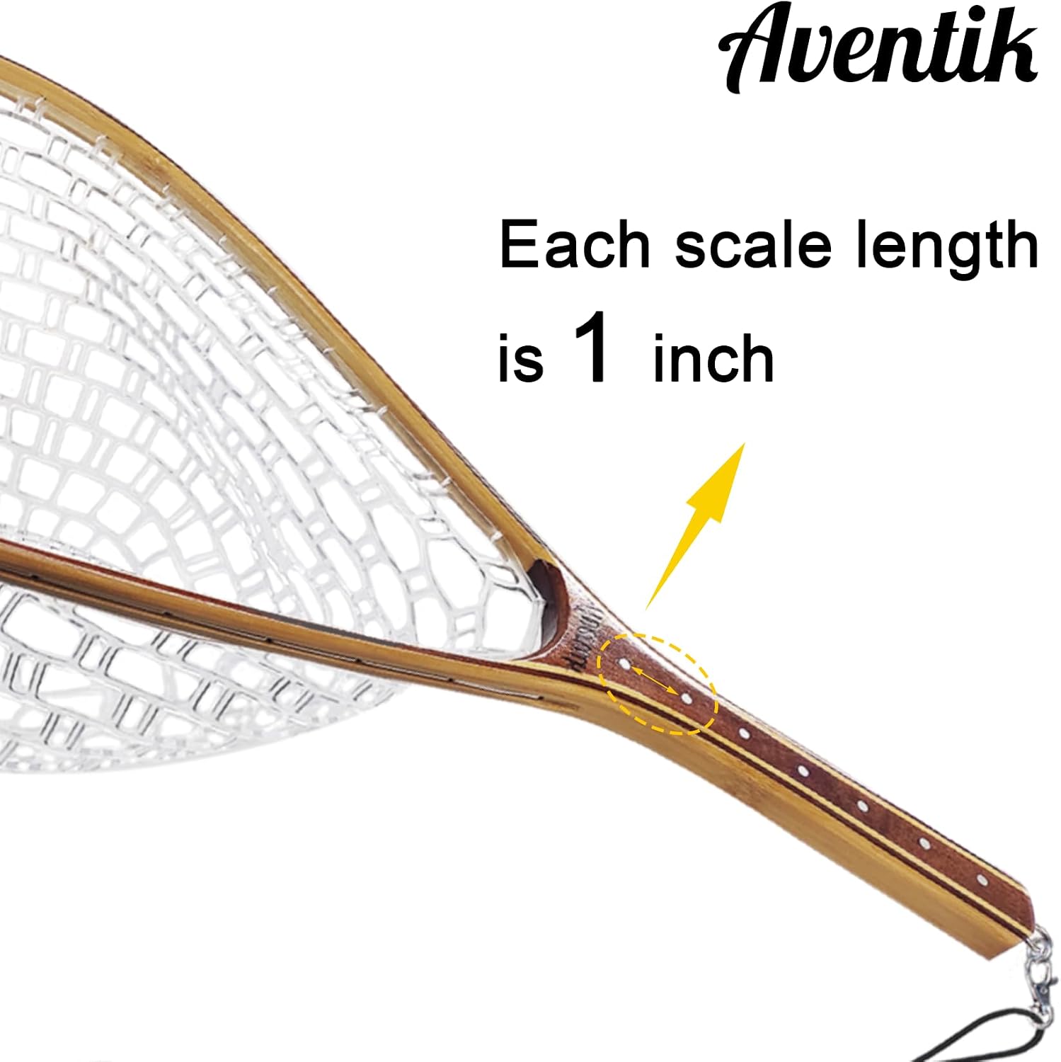 Aventik Fly Fishing Landing Net for Trout Soft Rubber Ghost Mesh Catch and Release Wooden Frame Lightweight and Tangle-Free