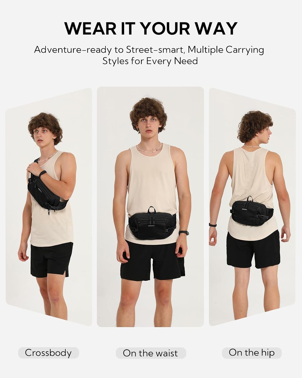 WATERFLY Fanny Pack Waist Bag: 3L Large RFID Anti-Theft for Travel