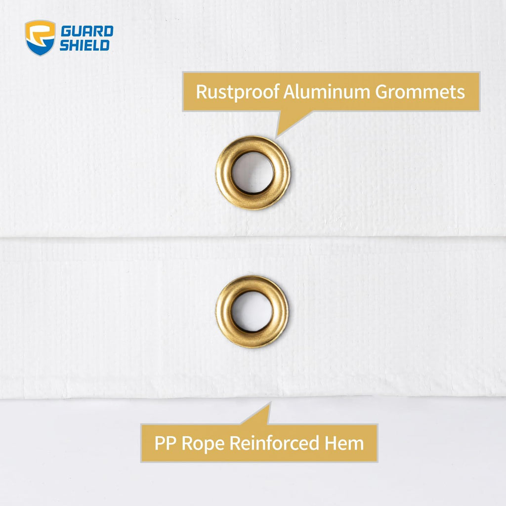 GUARD SHIELD Super Heavy Duty White Ploy Tarp Cover 16x20 Feet Waterproof Tarps 16mil Thick UV and Tear Resistant Tarpualin
