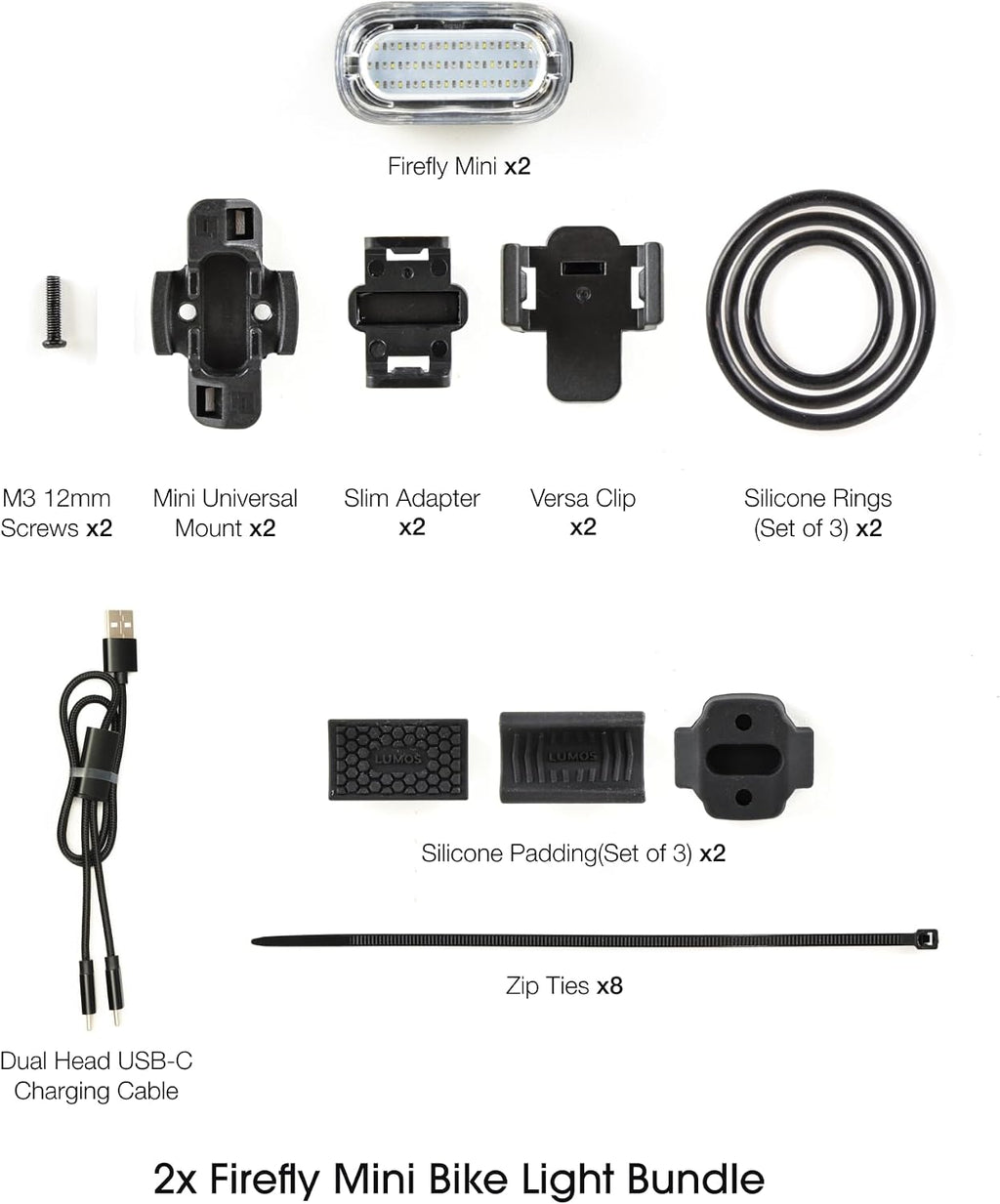 Lumos Firefly Mini Smart Bike Light System,Sync Turn Signal & Brake Lights, Rechargeable LED Front & Rear Lights with Custom Brightness, Flash Patterns, Bicycle Accessories for Night Riding