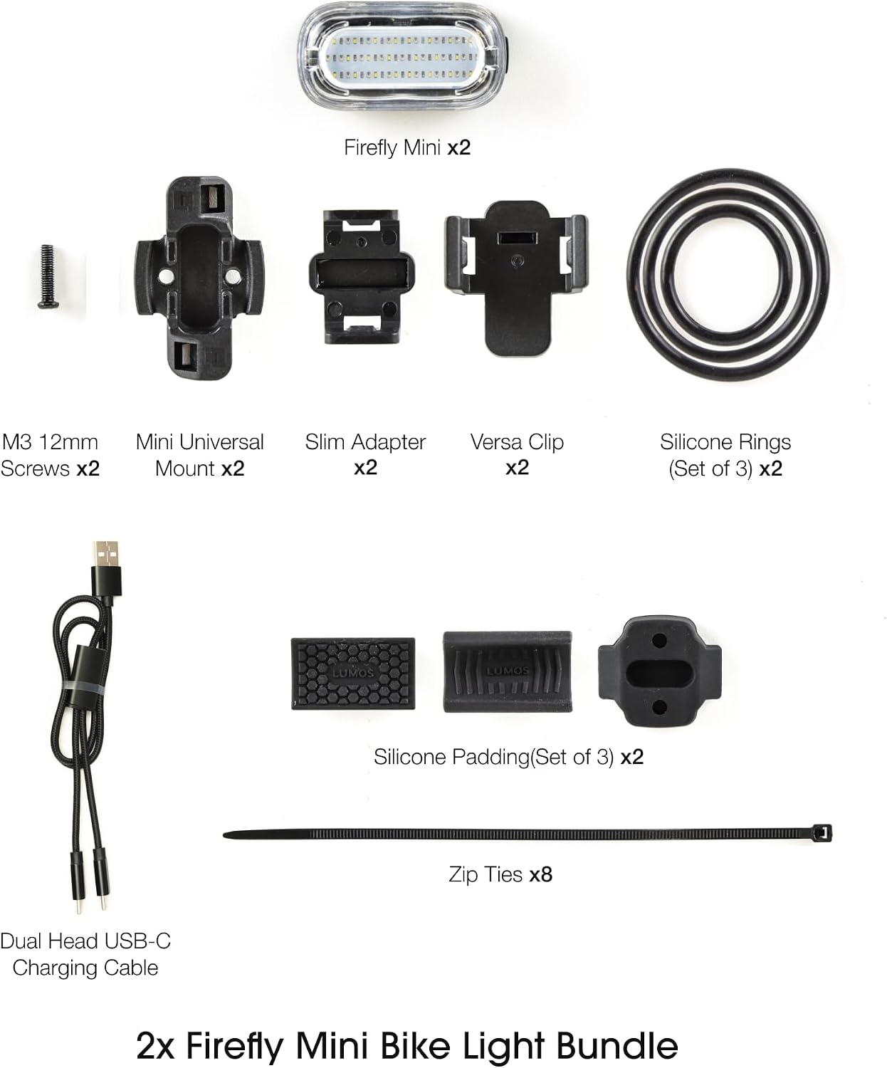 Lumos Firefly Mini Smart Bike Light System,Sync Turn Signal & Brake Lights, Rechargeable LED Front & Rear Lights with Custom Brightness, Flash Patterns, Bicycle Accessories for Night Riding