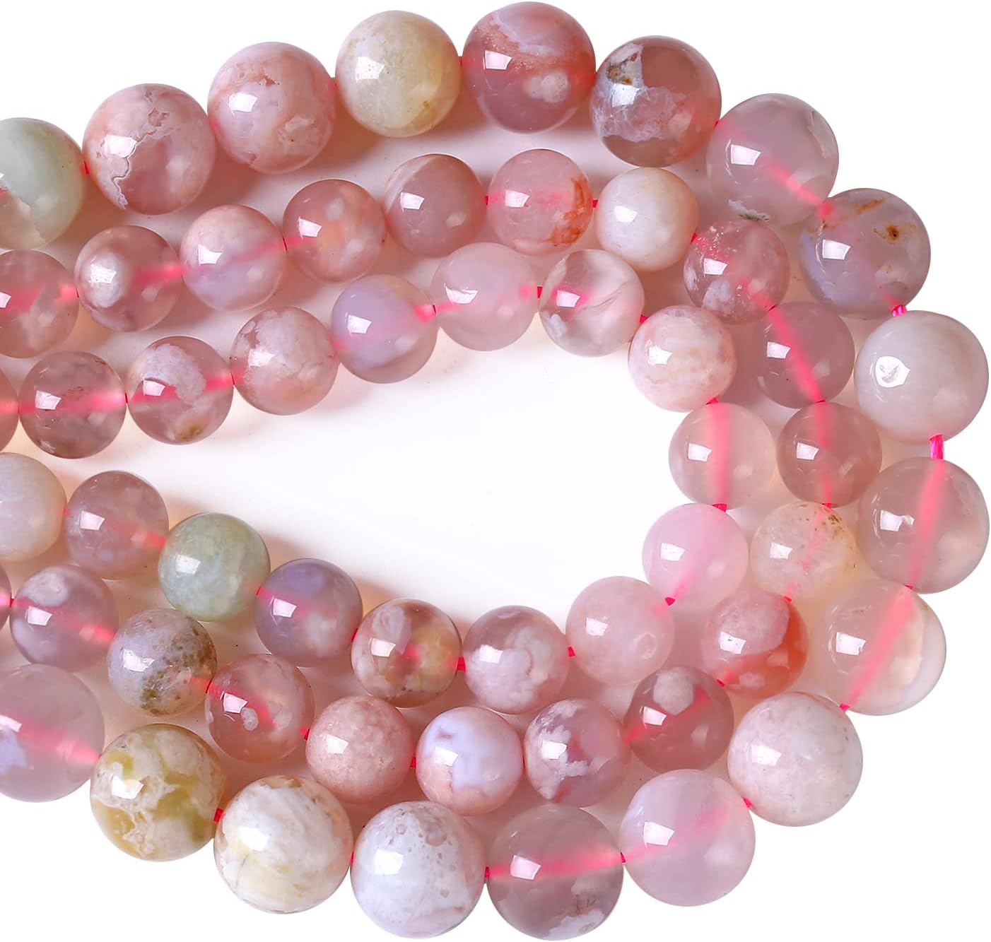 6MM 55PCS Natural Sakura Agate Gemstone Crystal Beads for Jewelry Making DIY Bracelet