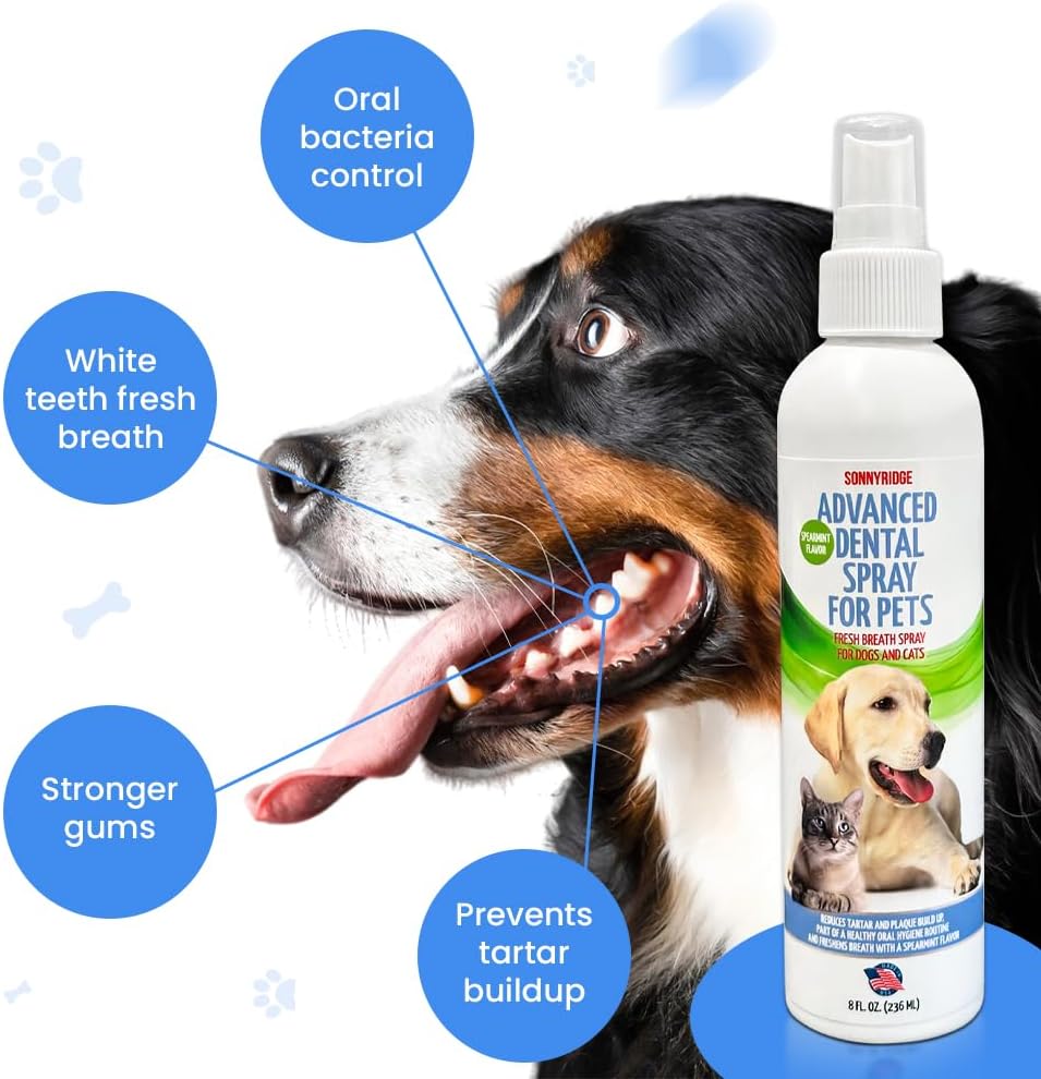 Dog Dental Spray Removes Tartar, Plaque and Freshens Breath Instantly. The Most Advanced Dental Spray for Healthy Teeth, Gums and Oral Health Care for Your Dog, Cat or Pet - 1-8 oz. Bottle