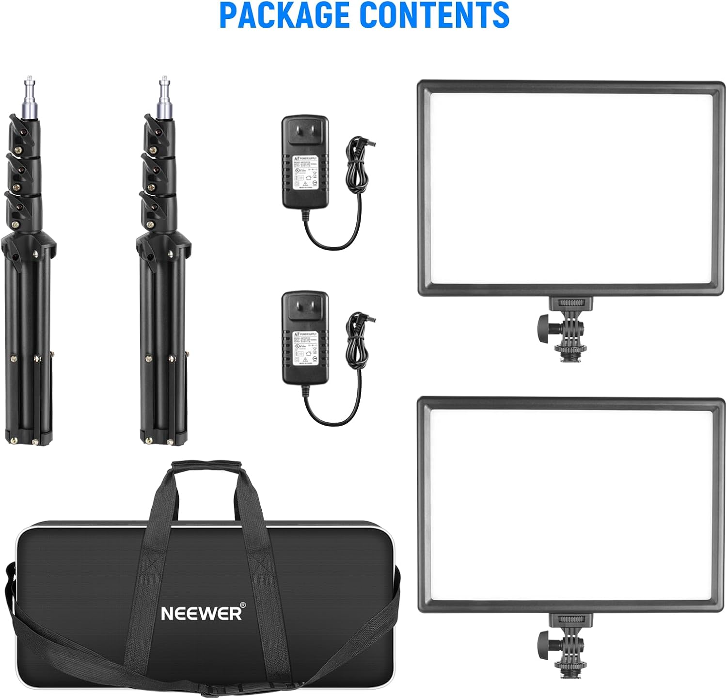NEEWER 13" LED Video Light Panel Kit, 2 Pack Bi Color Dimmable with Tripod Stand, 4000mAh Battery, 3200K-5600K CRI97+, USB, for Studio/Streaming/YouTube, Black, NL-192AI