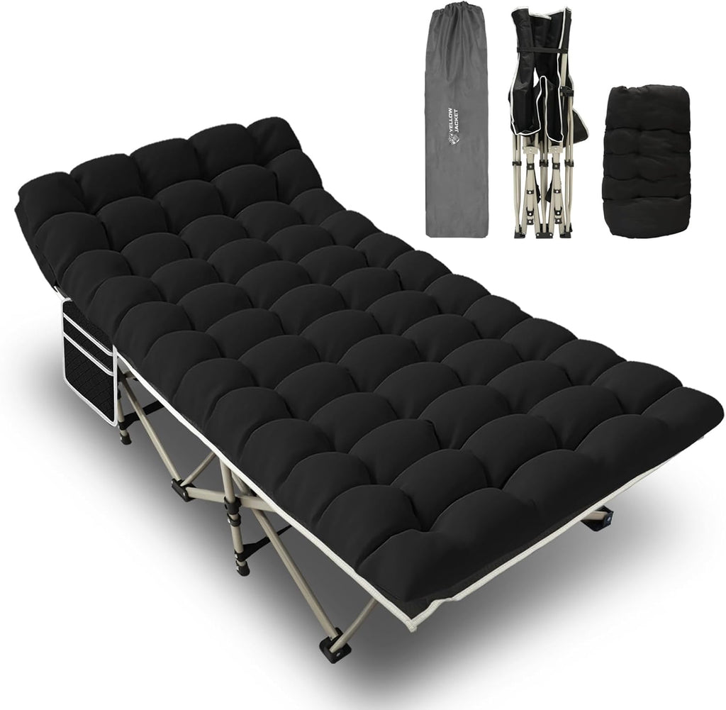 YELLOW JACKET Folding Camping Cot with Mattress, Upgraded 32" Wide Cot for Camping, Folding Sleeping Cot with Carry Bag, Camping Cots for Adults Idea for Home, Office & Travel