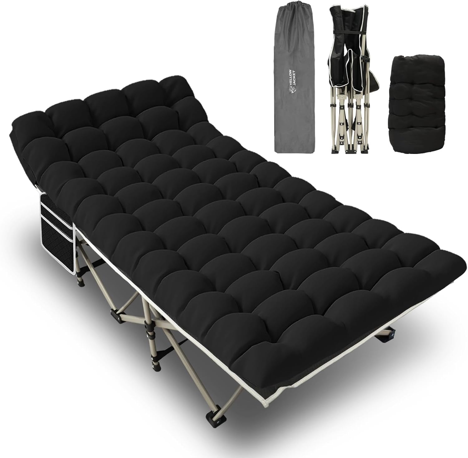 YELLOW JACKET Folding Camping Cot with Mattress, Upgraded 32" Wide Cot for Camping, Folding Sleeping Cot with Carry Bag, Camping Cots for Adults Idea for Home, Office & Travel