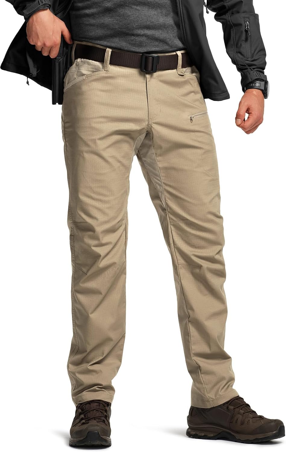 CQR Men's Flex Stretch Tactical Pants, Water Resistant Ripstop Cargo Pants, Lightweight EDC Outdoor Work Hiking Pants